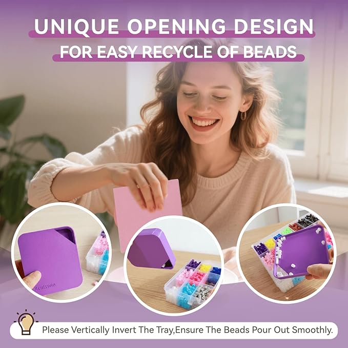 2 Pcs 5mm Fuse Beads Picking Tray Kit with Total 296 Holes, Efficient Sorting Tools with Effortless Beads Recovery, Birthday Easter Gifts for Iron Bead Enthusiasts (Pink and Purple)
