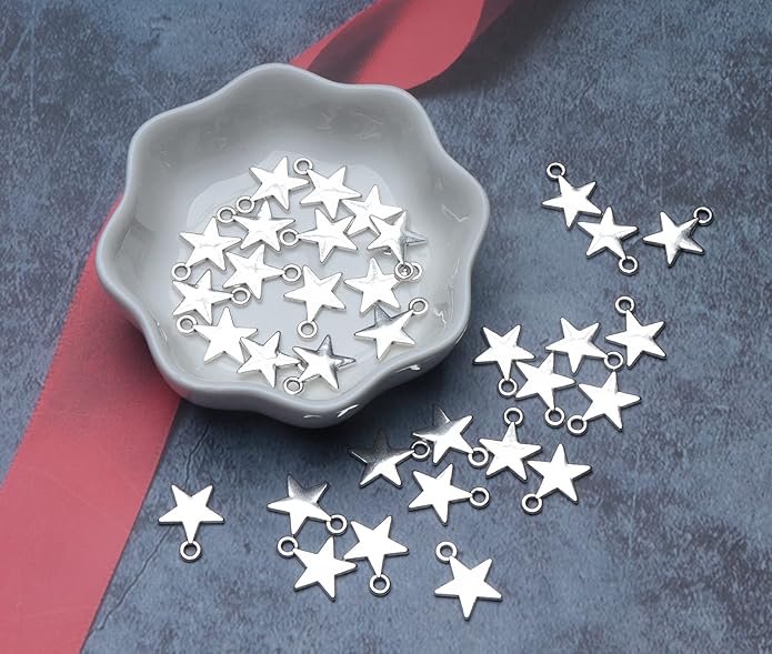 50 Pcs Star Pendants Bulk Small Metal Star Shape Charms for Jewelry Making Kit Finding Necklace Bracelet Key Chains Earring DIY Crafting