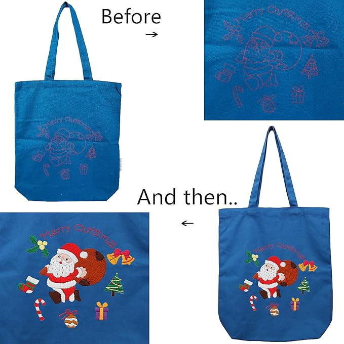 CREAWONDER Canvas Tote Bag Embroidery Kit with Pattern for Beginners, Arts and DIY Embroidery Crafts Kits for Adults, Include Instructions, Thimble, Embroidery Hoops, Color Threads and Tool