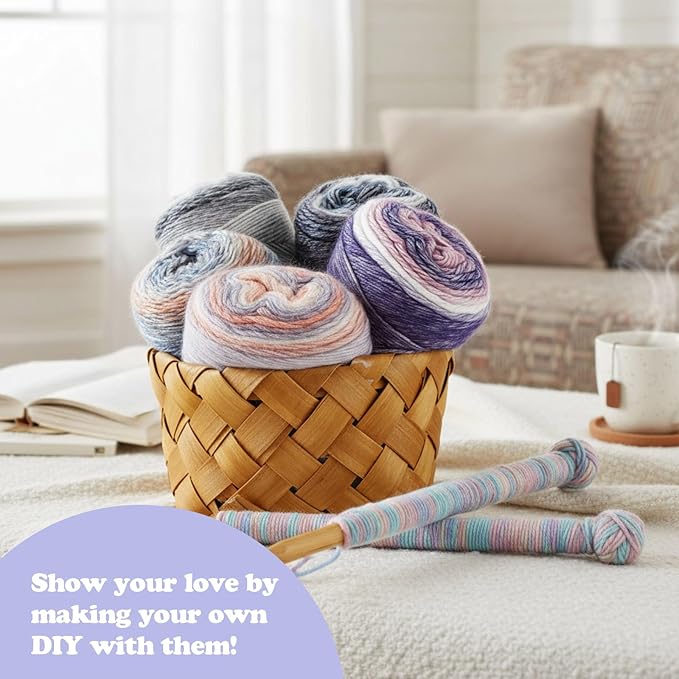 Timgle 5 Rolls Ombre Cake Yarn for Crocheting & Knitting, 3.5oz/100g 328yds Multicolor Self Striping Gradient Yarn, Soft 60% Cotton 30% Acrylic 10% Wool for Scarves Shawls Blankets Garments(Purple)