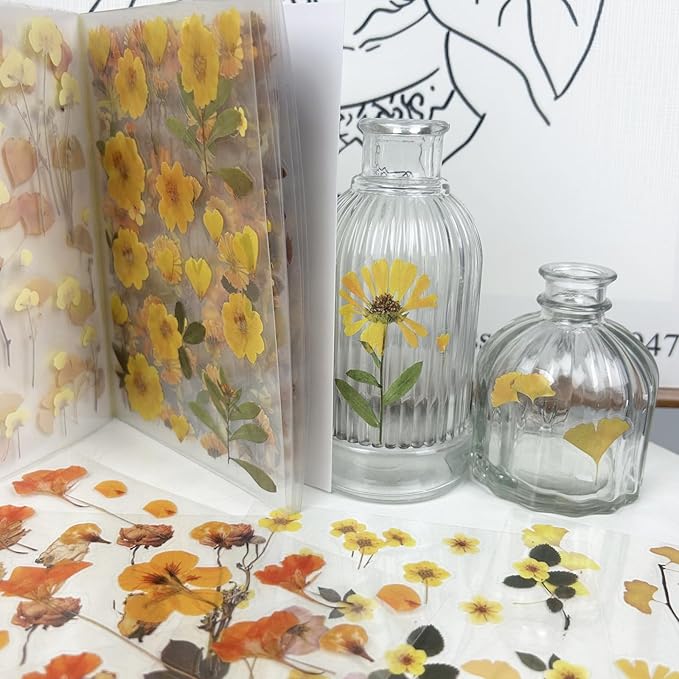 DAPUTOU 400PCS Plants Floral Scrapbook Stickers Kit Vintage Flowers Fall Maple Leaves Transparent Waterproof Stickers Book for Scrapbooking Supplies Aesthetic Junk Journal Journaling Craft 20-Page