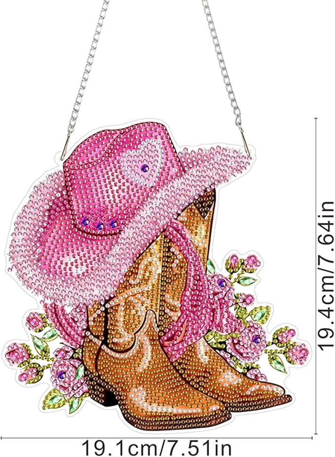 ZeeLionArt Hanging Diamonds Art kit for Adult,Pink Boots Pendant Diamonds Painting Art Kit,7.6x7.6inch Acrylic Diamonds Painting Board Kit Ornament, Special Crystal Diamond Hanging Ornament