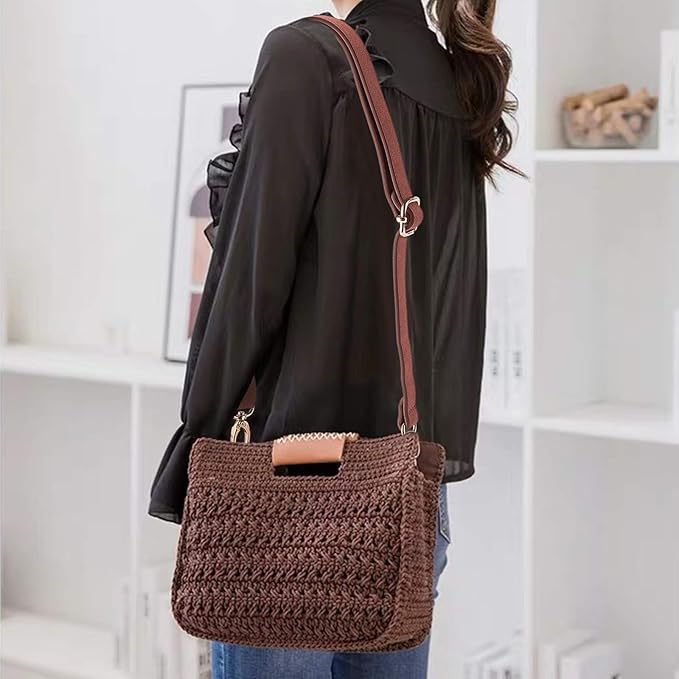 PandaHall DIY PU Leather Bag Knitting Set, Leather Bag Bottom/26 inch Shoulder Strap/Bags Twist Lock/Flap Cover/Bag Buckles for Crochet Handbag Tote Shoulder Bags, Brown(7 Kinds of Accessories)