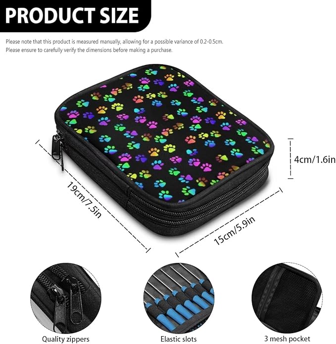 Hechitok Rainbow Dog Paws Crochet Hook Case Without Hooks and Accessories Zipper Storage Organizer Bag with Web Pockets for Various Crochet Needles Accessories Crochet Hook Kit Tools