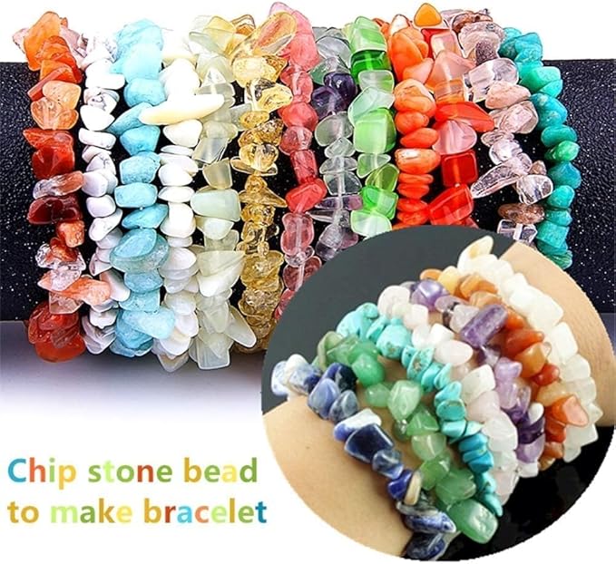 500pcs Natural Chip Stone Beads Multicolor 5mm to 8mm Irregular Gemstone Healing Crystal Loose Rocks Bead Hole Drilled DIY for Bracelet Necklace Earrings Jewelry Valentine's Day Making Craft
