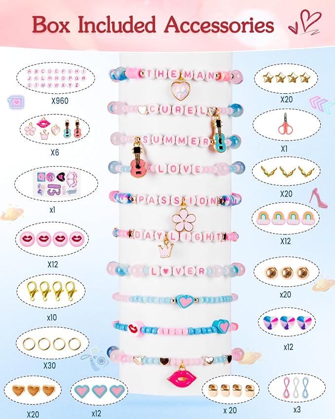 Goldwise Lover Themed Friendship Bracelet Kit for Fans, 2 Boxes Valentine’s Day Bracelet Making Kit with Clay, Glass, Seed Beads and Heart Charms, Inspired by 2019's Iconic Album, Birthdays Gifts