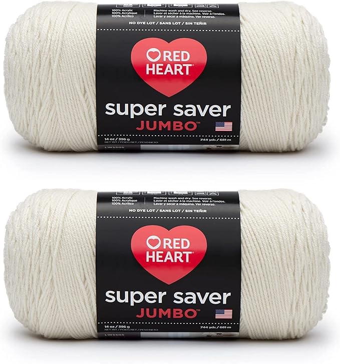 Red Heart Super Saver Jumbo Aran Yarn - 2 Pack of 396g/14oz - Acrylic - 4 Medium (Worsted) - 744 Yards - Knitting/Crochet