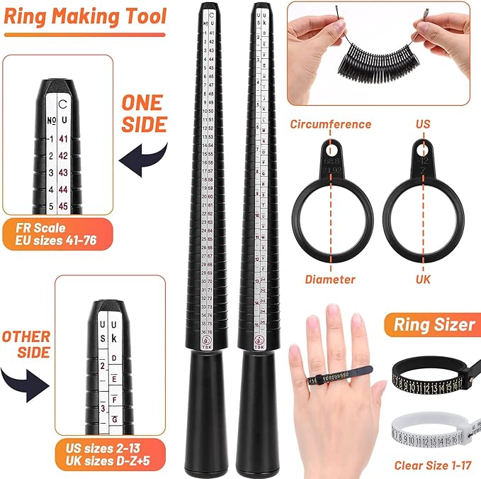 Audab Jewelry Wire Wrapping Jewelry Making Supplies Kit, Ring Sizer Measuring Tools Kit with Tools, Ring Craft Wires, Jewelry Findings for Rings Repair