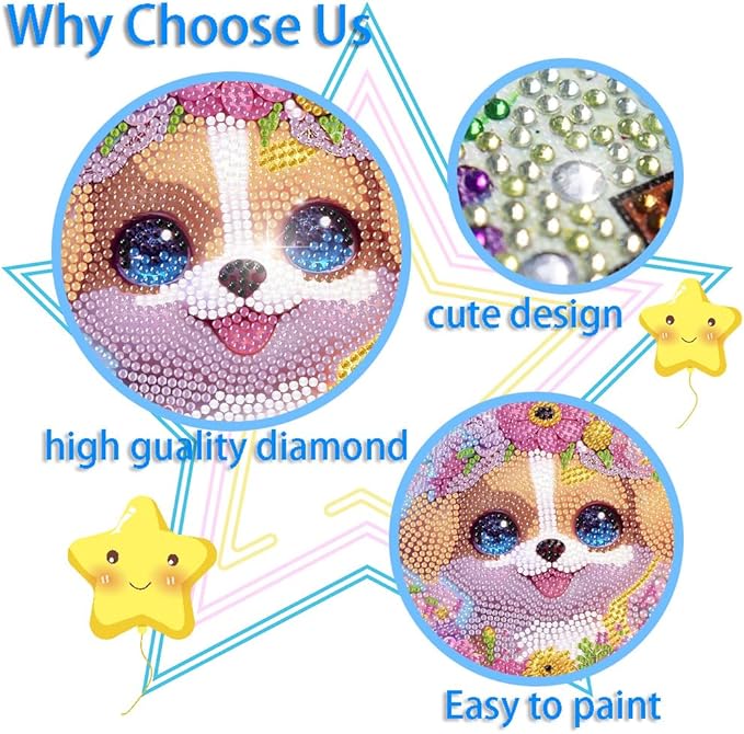 cdjlddww 4 Packs Cartoon Diamond Art Kits for Kid,5D Cute Animals Diamond Arts Mosaic Kits for Kid Beginner,DIY Full Round Drill Gem Art for Home Wall Decor Kids Present 6X6 inch(Without Frame)