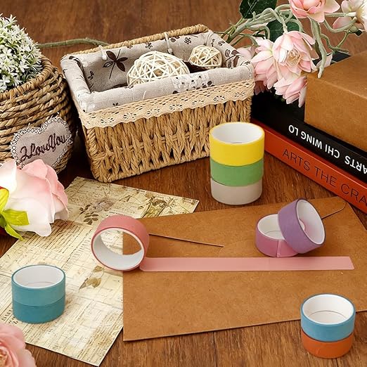Washi Tape Set 12 Rolls Multicolor Washi Tape Self-Adhesive Scrapbook Paper Tape Rainbow Colored Tape Decorative Tape for Scrapbook Journal DIY Craft Scrapbooking Journal Supplies Gift Wrapping
