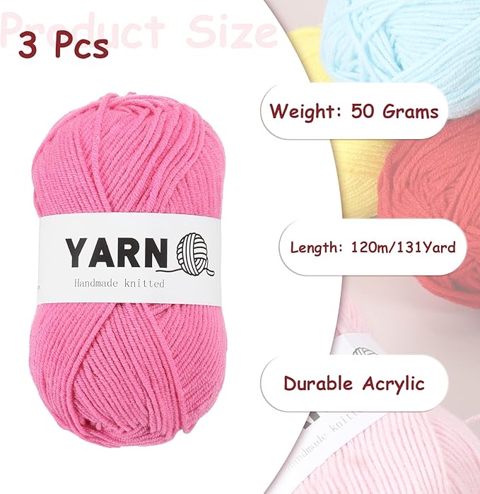 3Pcs Dark Red Acrylic Yarn 400 Yard 4 Ply Soft Crochet Yarns Sport Weight Yarn,[for DIY Crocheting Knitting Craft Blankets Hats]-150g