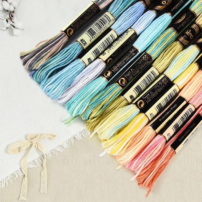 12 Skeins 105 Yards 6 Ply Variegated Cross Stitch Floss Polyester Embroidery Thread Gradient Colorful Friendship Bracelet String Yarn Bulk for Sewing Making Jewelry Needlecraft Knitting DIY