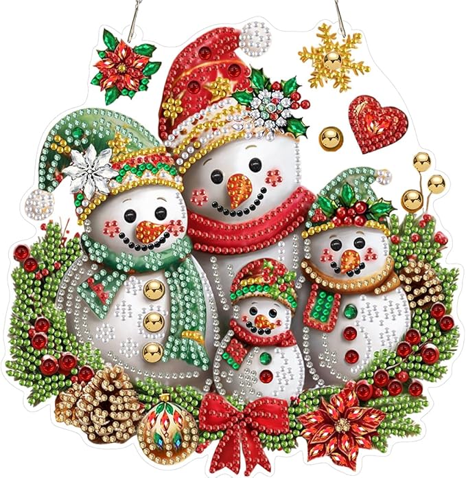 CEOVR Christmas Hanging Diamond Painting, Snowman Special Shape Diamond Art, Christmas Winter DIY Gem Art Craft for Adults, Acrylic Home Garden Decor with Chain, Box Kit 7.79x7.79In
