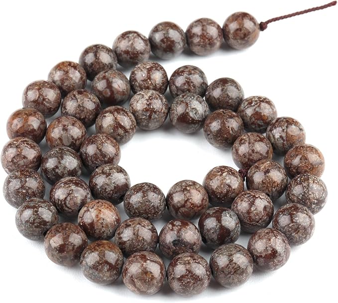 Natural Stone Beads for Jewelry Making - 10mm Gemstone Round Beads for Bracelets(35-38pcs, Brown Snowflake)