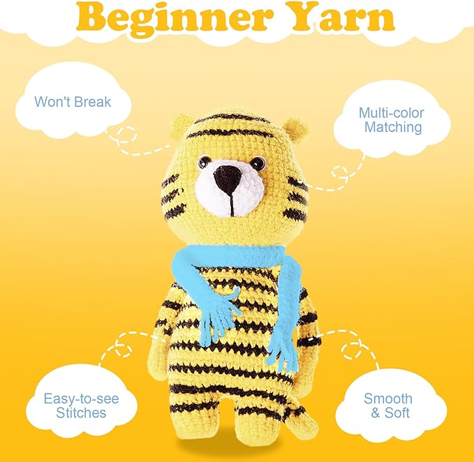 WSICSE 8x50g Beginner Crochet Yarn, Cotton Yarn for Crocheting Easy-to-See Stitches Chunky Thick Soft Yarn for Beginners Crocheting Kit Easter Decorations