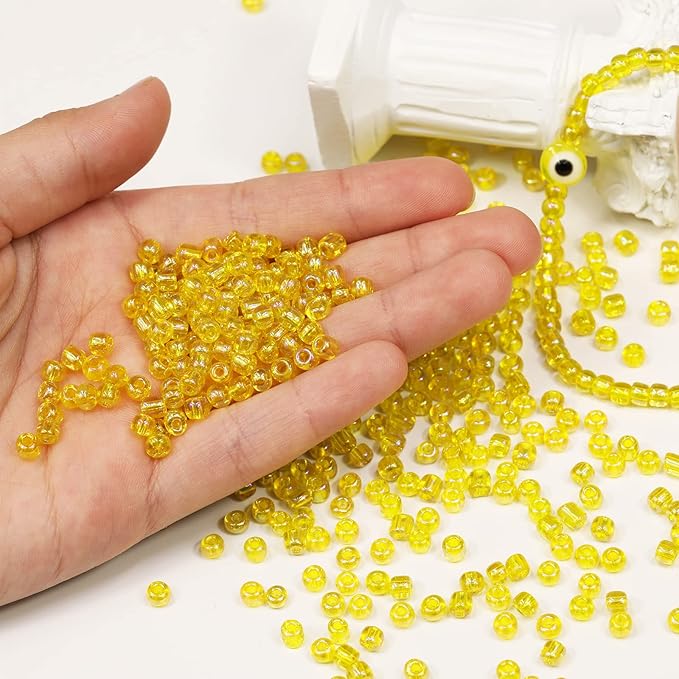 Bala&Fillic Clear Rainbow Yellow Color 4mm Seed Beads About 1200pcs/100Grams in Bag, 6/0 Glass Craft Beads for Making Bracelet and Necklace (Clear Rainbow Yellow)