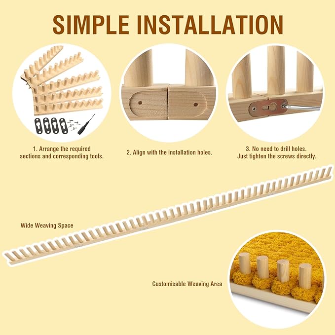 chunky blanket loom knitting looms and boards, adjustable size wooden loom for blanket, no needles required hand knitting kit for diy yarn craft, home decor, stress relief, beginner friendly (76 in)