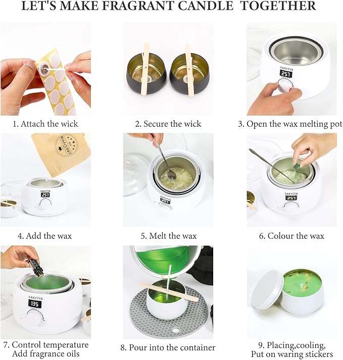 SAEUYVB Complete Candle Making Kit, Candle Making Kit for Adults with Hot Plate, DIY Starter Candle Making Supplies/Kit - Perfect as Home Decorations（White）