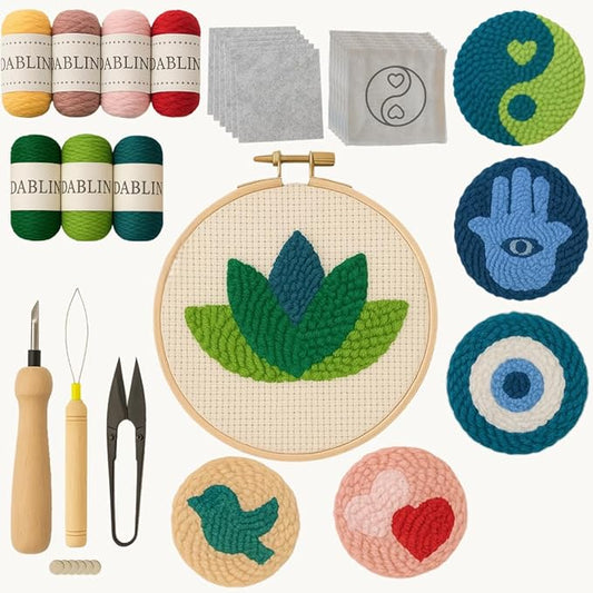 Dabline Punch Needle Kit for Beginners and Adults | Stress Relief DIY Craft - Complete Punch Needle Starter Kit with Designs & Supplies