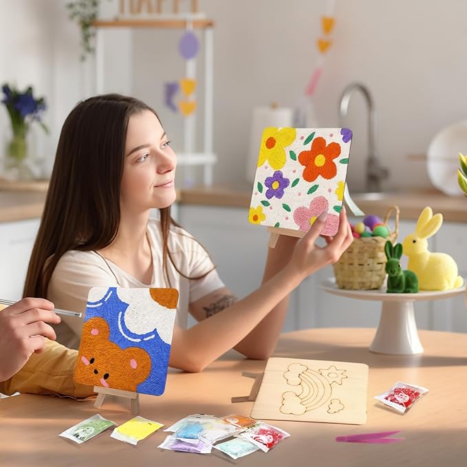 4 Pack Painting Kits for Adults Beginners 5.9 x 5.9 Inch 3D Paper Pulp Painting with 23 Pulp, 4 Tabletop Easels, 4 Blank Canvas Panels and Other Tool for Desktop Decor Home