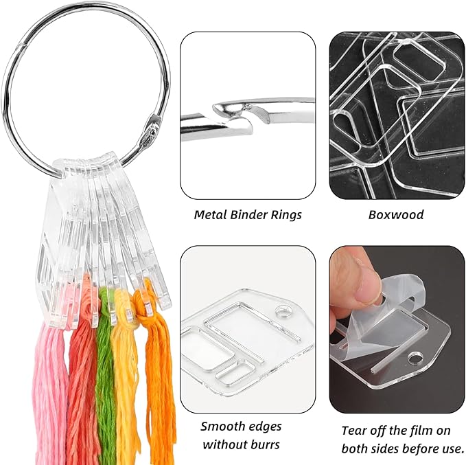 53 Pcs Clear Acrylic Embroidery Floss Drops,Hinged Ring Thread Bobbins for Cross Stitch Sewing,Organizers for Thread Storage DIY Craft Supplies(Style B)