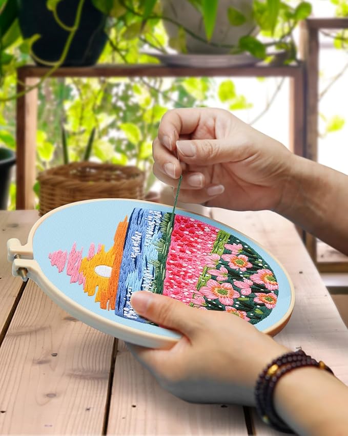 TINDTOP Embroidery Kit for Adult, 4 Pack Cross Stitch Practice Kits for Beginners Include Embroidery Cloth Hoops Threads for Craft Lover Hand Stitch with Embroidery Skill Techniques