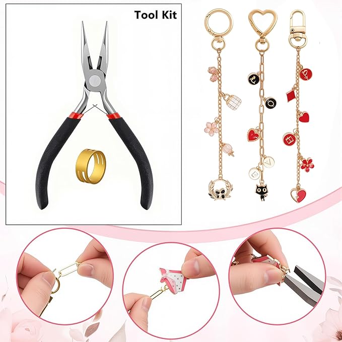 DIY Keychain Making Kit - 313 Pcs Lip Gloss Keychain Making Set with Alphabet Charms, Jewelry Pliers, Gold Chains & Storage Pouch | Perfect Gifts for Women, Mom, Best Friend | Group Craft Activities