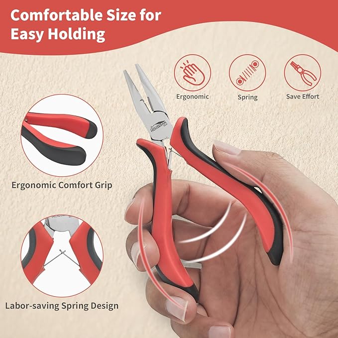 houseran small needle nose pliers 5"-5 pack mini needle nose pliers, spring loaded needle nose pliers, jewelry pliers needle nose for jewelry making