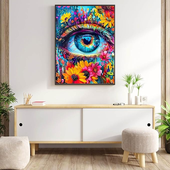 Meothan 5D Diamond Art Kits for Adults Eye Diamond Painting Kits for Adults Beginners, DIY Paint with Diamond Gem Art Dots Painting Kits for Home Walls Decor Gifts 12x16inch (Flowers Eye)
