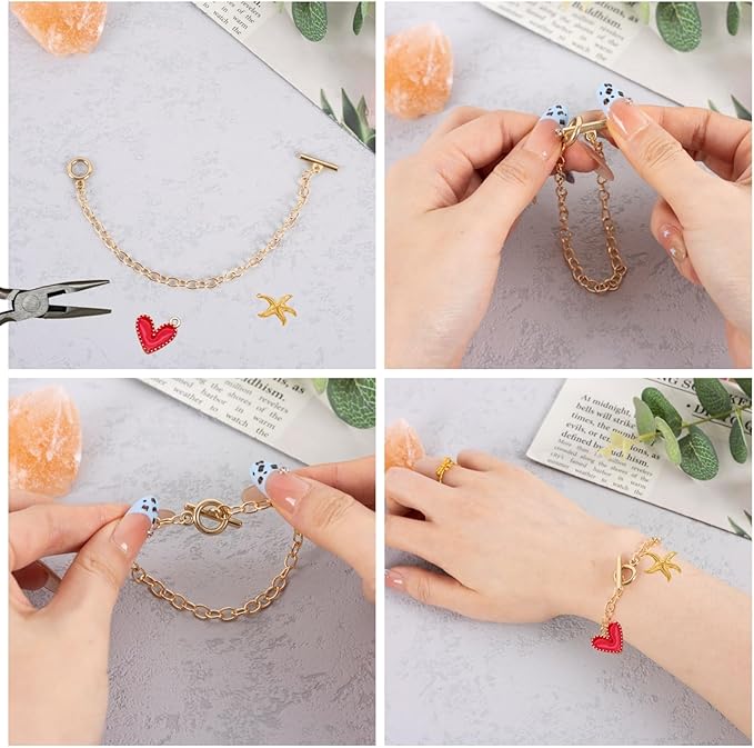 9 Pieces Bracelet Chains with Lobster Clasps for Women DIY Jewelry Making Bracelets Crafts Supplies (Gold, Silver and Rose Gold)