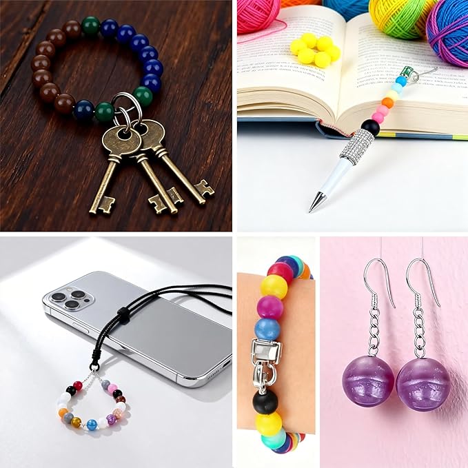 192pcs silicone beads 15mm for keychain making kit, 24 colors focal rubber beads neatly organized, round colorful bead, bulk for pens, diy, necklace, bracelet making kit, jewelry, art crafts