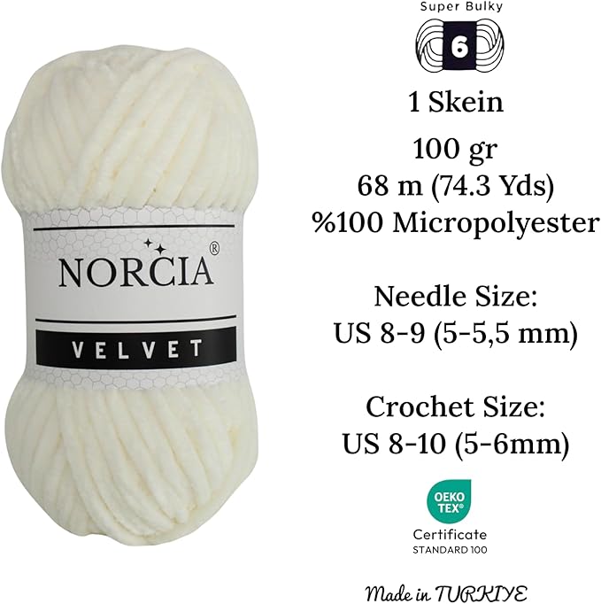 Soft Velvet Yarn Chenille Yarn for Crocheting Super Bulky 3X100g (3X74.3 yds) Baby Blanket Yarn for Knitting Amigurumi Yarn for Crochet Weaving Craft (Cream, 3 Skeins)