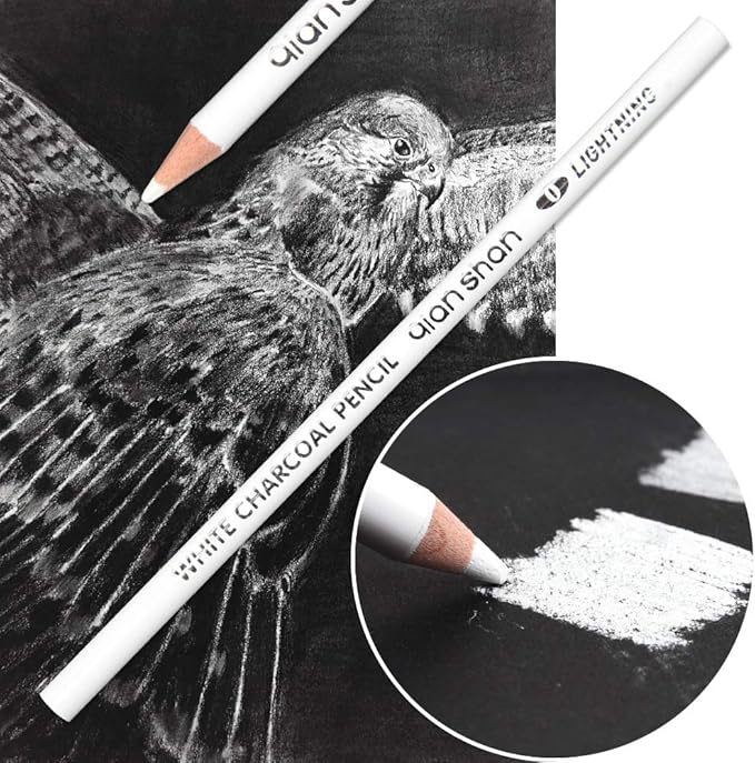 2 Pcs White Sketch Charcoal Pencils -Professional Hight Quality Sketch Highlight White Charcoal Wooden Pencils for Artist Drawing, Sketching, Blending