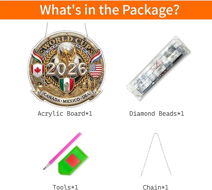 VODAPYC World Cup Diamond Art Hanging Kits for Adults, Acrylic DIY Double Sided Special Shaped Diamonds Art Windows Pendant Ornament(2026 World Cup)