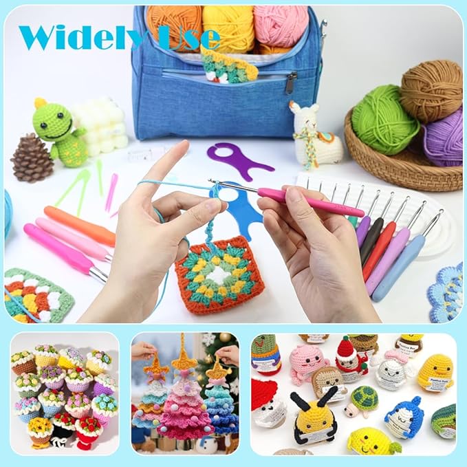 yarniss crochet kits for beginners - 840 yards yarn for crocheting with 14 size hooks 2.0-10.0mm,learn to crochet set with bag&accessories,turquosie
