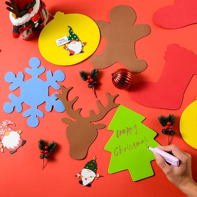 MixTeach 36 Pcs Foam Christmas Cutouts 7'' Christmas Tree Snowflake Elk Stocking Bell Gingerbread Man Shape Die Cuts Colorful Christmas Foam Cutouts for Christmas DIY Crafts Bulletin Board Decor