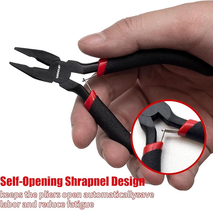 wiseup 8-piece mini pliers set，needle, round, flat, long, bent nose, diagonal, end cutting & linesman pliers for crafting, electronics & jewelry making，with pouch