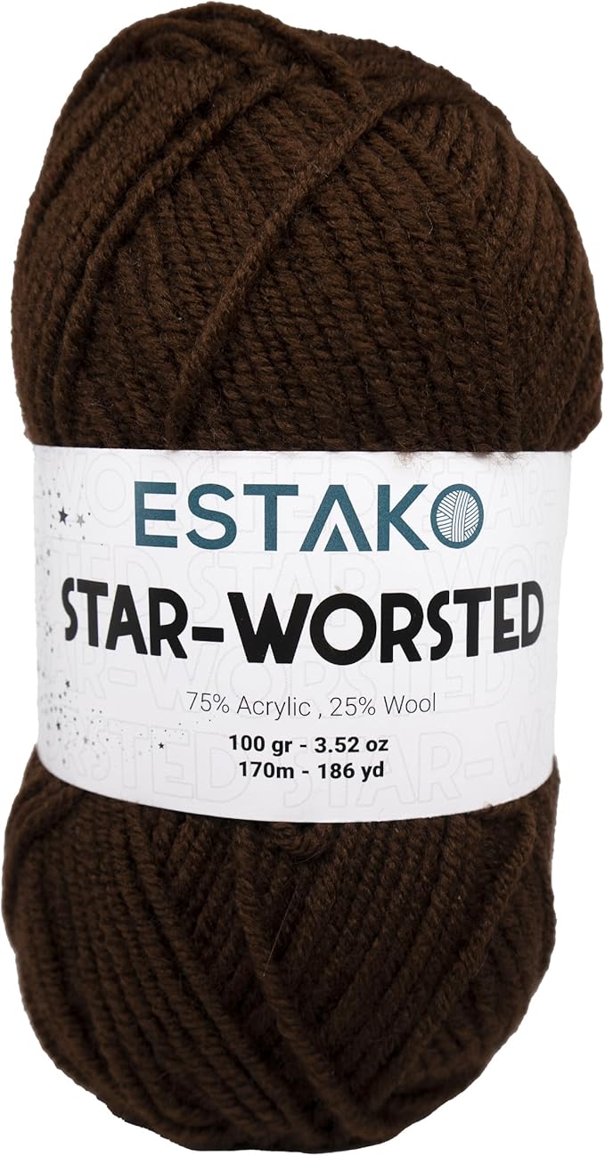 Estako Star-Worsted Yarn - 75% Acrylic 25% Wool - Soft Medium Weight #4-100g (3.52oz) - 170m (186yds) - Crochet & Knitting Yarn (47013 - Brown)