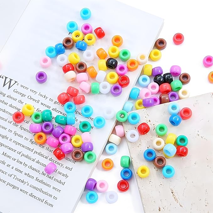 2000+ pony bead bulk 6x9mm multi-colored plastic craft beads set, bulk hair beads 10 assorted colors for diy crafting jewelry making bracelets