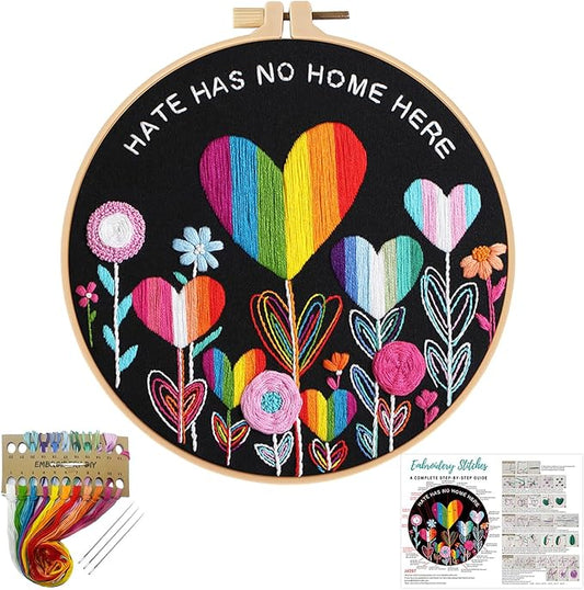 Louise Maelys Flower Beginners Embroidery Kits,Cross Stitch Kit for Adults,DIY Needlepoint with LGBT Love Pattern,Including Cloth, Needles,Threads and Instruction