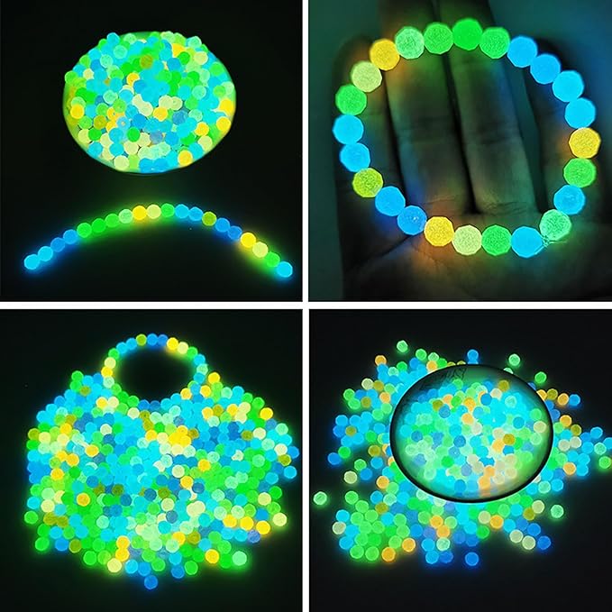 1016Pcs Glow in The Dark Round Beads, 6mm 8mm 10mm Luminous Round Bead Acrylic UV Color Changing Bracelet Beads Sun Sensitive Plastic Glow Bead Bulk for Jewelry Making Bracelets Necklace