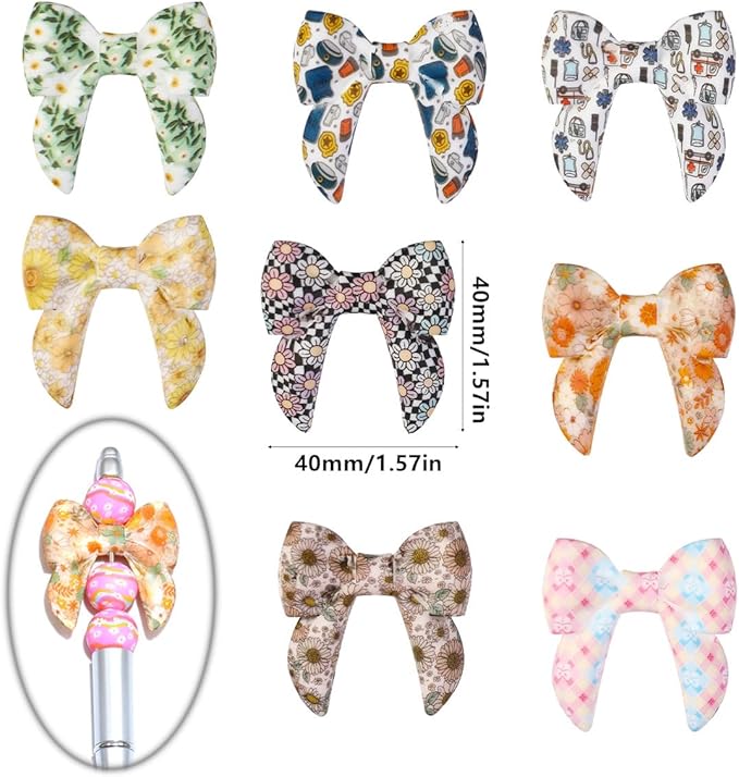 16Pcs Bow Silicone Beads Bulk Flower Focal Silicone Beads for Keychain Making Necklace Jewelry DIY Bracelet Making Kit (Bowknot)