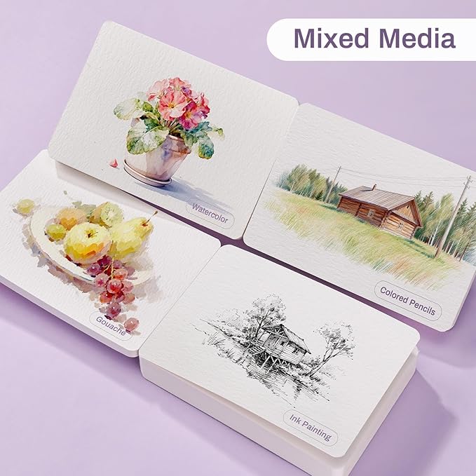 Lightwish 60 Sheets Mini Watercolor Sketchbook Cold Press 300gsm/140lb, Travel Size Portable Tearable Square Painting Notebook, Square Watercolor Sketch Book Art Paper 3.5 x 5.1 inch