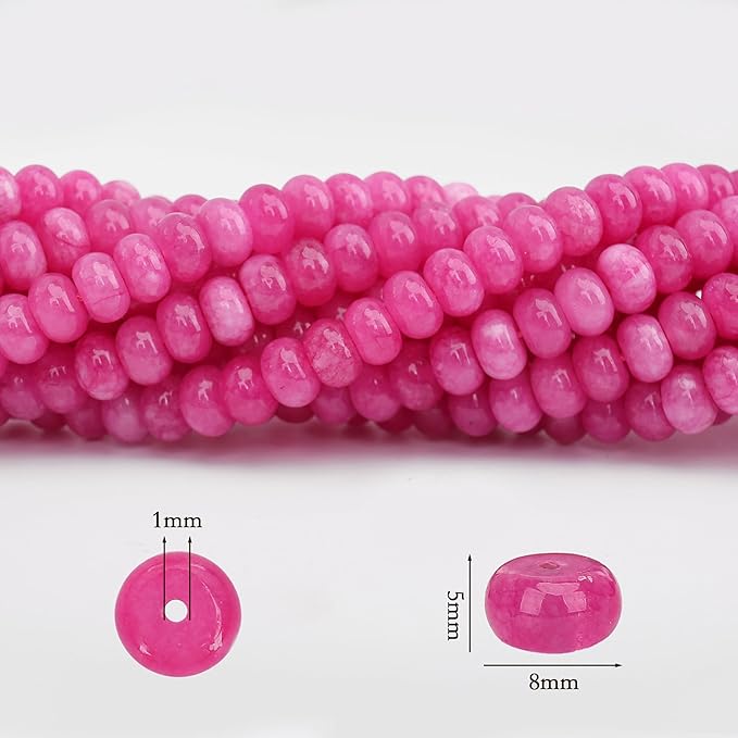 2 Strands (150PCs) Rose Jade Rondelle Beads, 5 * 8mm Gemstone Loose Spacer Abacus Disk Beads for DIY Bracelet Necklace Earrings Jewelry Making, Craft Supplies Beading Kit