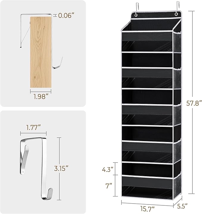 Hanging Yarn Storage Organizer, Large Capacity Knitting Organizer Storage & 5 Mesh Side Pockets, Over the Door Organizer for Crochet Accessories & Knitting Supplies,Black