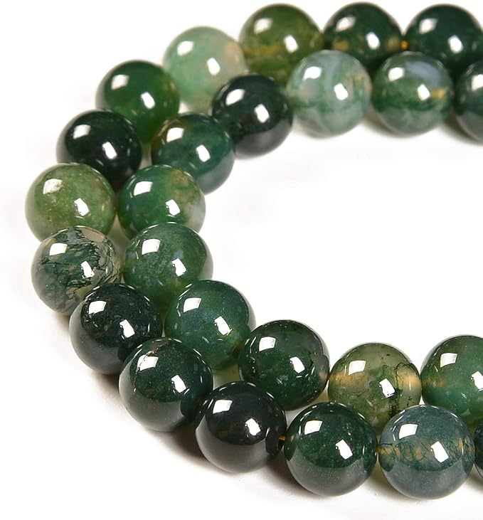 45pcs 8mm Natural Green Moss Agate Gemstone Round Spacer Loose Stone Beads for Jewelry Making 15.5" 1 Strand (Green Moss Agate, 8mm 45Beads)