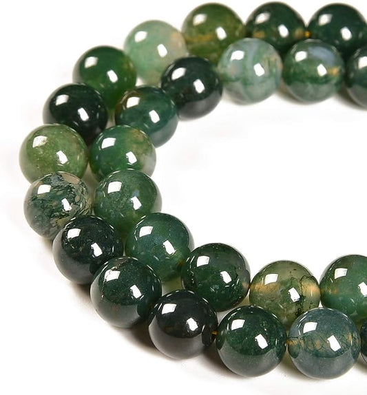 45pcs 8mm Natural Green Moss Agate Gemstone Round Spacer Loose Stone Beads for Jewelry Making 15.5" 1 Strand (Green Moss Agate, 8mm 45Beads)