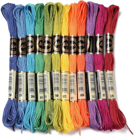 12 Skeins Colorful Embroidery Thread Variegated Floss 6 Strands Rainbow Cross Stitch Friendship Bracelet String Polyester Threads for Jewelry Making Sewing Bracelet Knit Stitching Crafts Diy