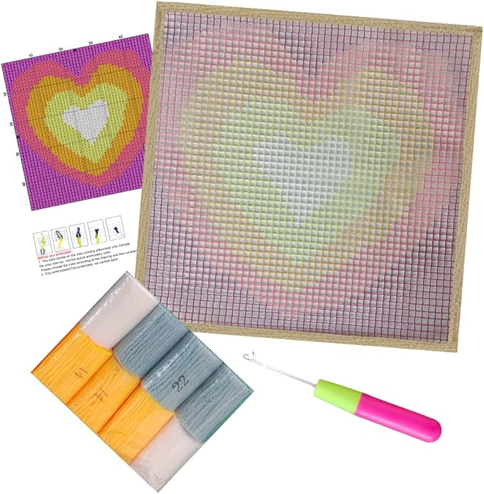 Numptain Latch Hook Kits for Adults,DIY Rug Crafts Love Rainbow Pattern Color Printed Canvas,Latch Hook Kits for Beginners Handmade Needlework Crafts Home Decoration,12"x12" NT1