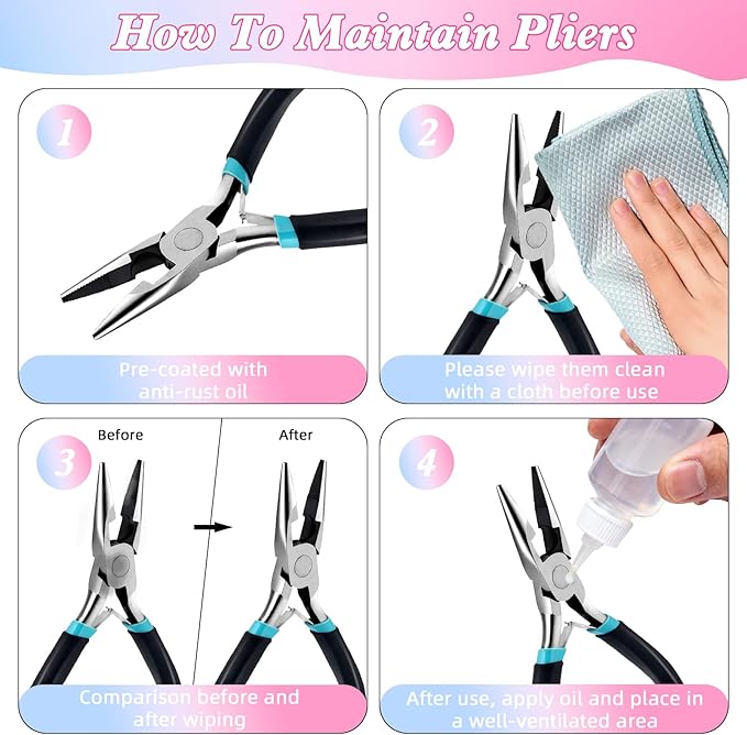 3Pcs Jewelry Pliers Set Jewelry Making Pliers Tools Kit Include Jewelry Making Needle Nose Chain Nose Round Bent Pliers Wire Cutter for Bracelet Beading Craft Jewelry Making Supplies (Black)